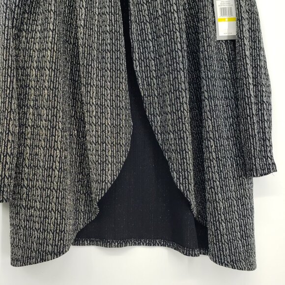 Chaus Metallic Open Front Cardigan Top M Long Sleeves Holiday Silver Black - Picture 9 of 12